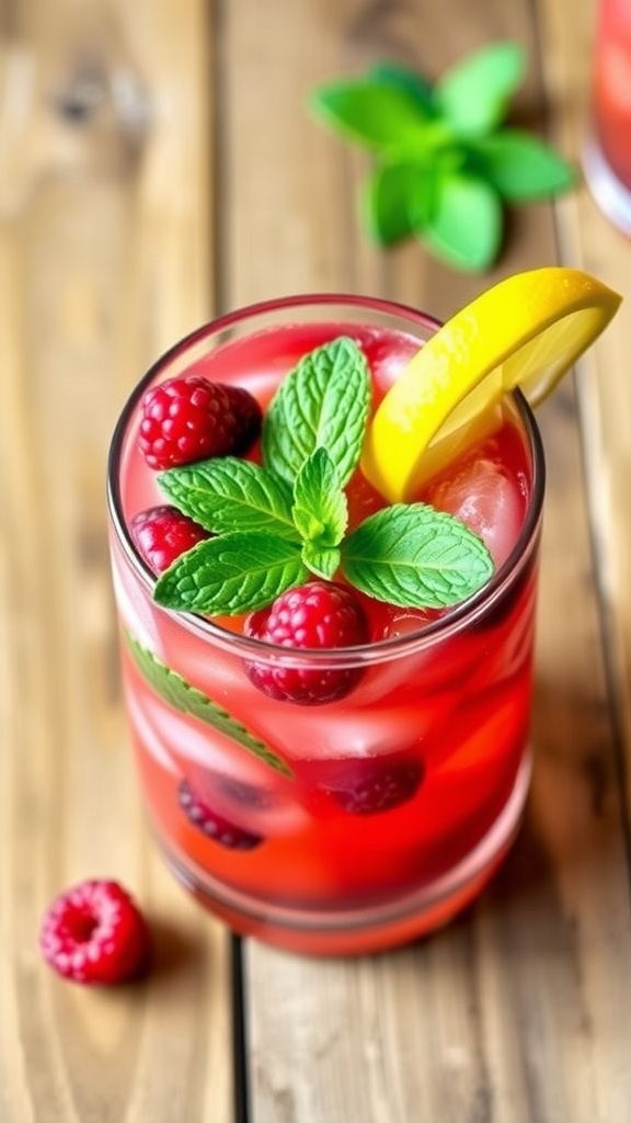 Berry-Infused Bourbon Smash cocktail with ice, mint, and berries on a rustic table.